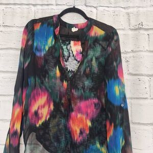 Anthropologie Tiny Long Sleeve Blouse Colorful Watercolor Pull Over Womens Small
